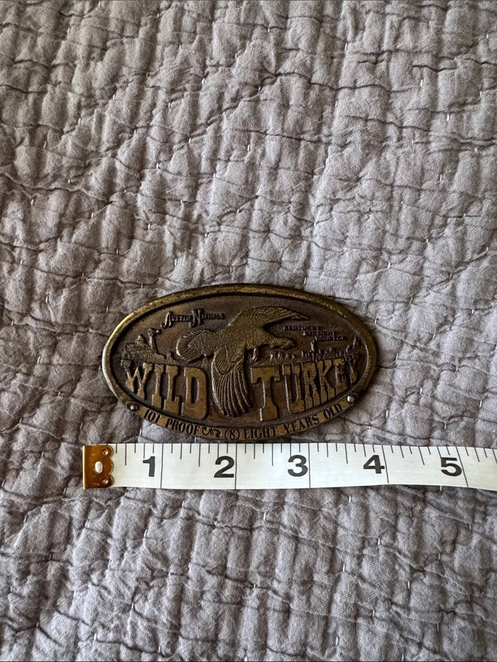 Vintage 1974 Wild Turkey Bourbon Austin Nichols Brass Belt Buckle